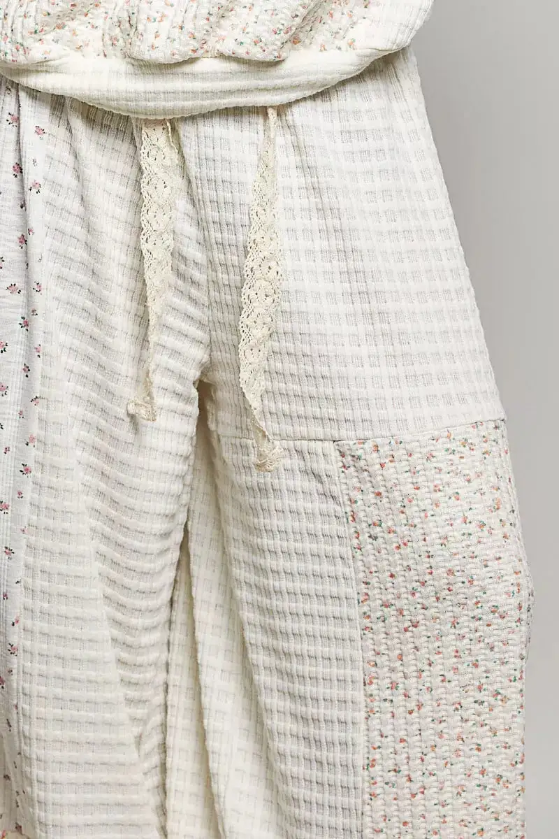 Relaxed Patchwork Mixed Knit Wide Leg Pants