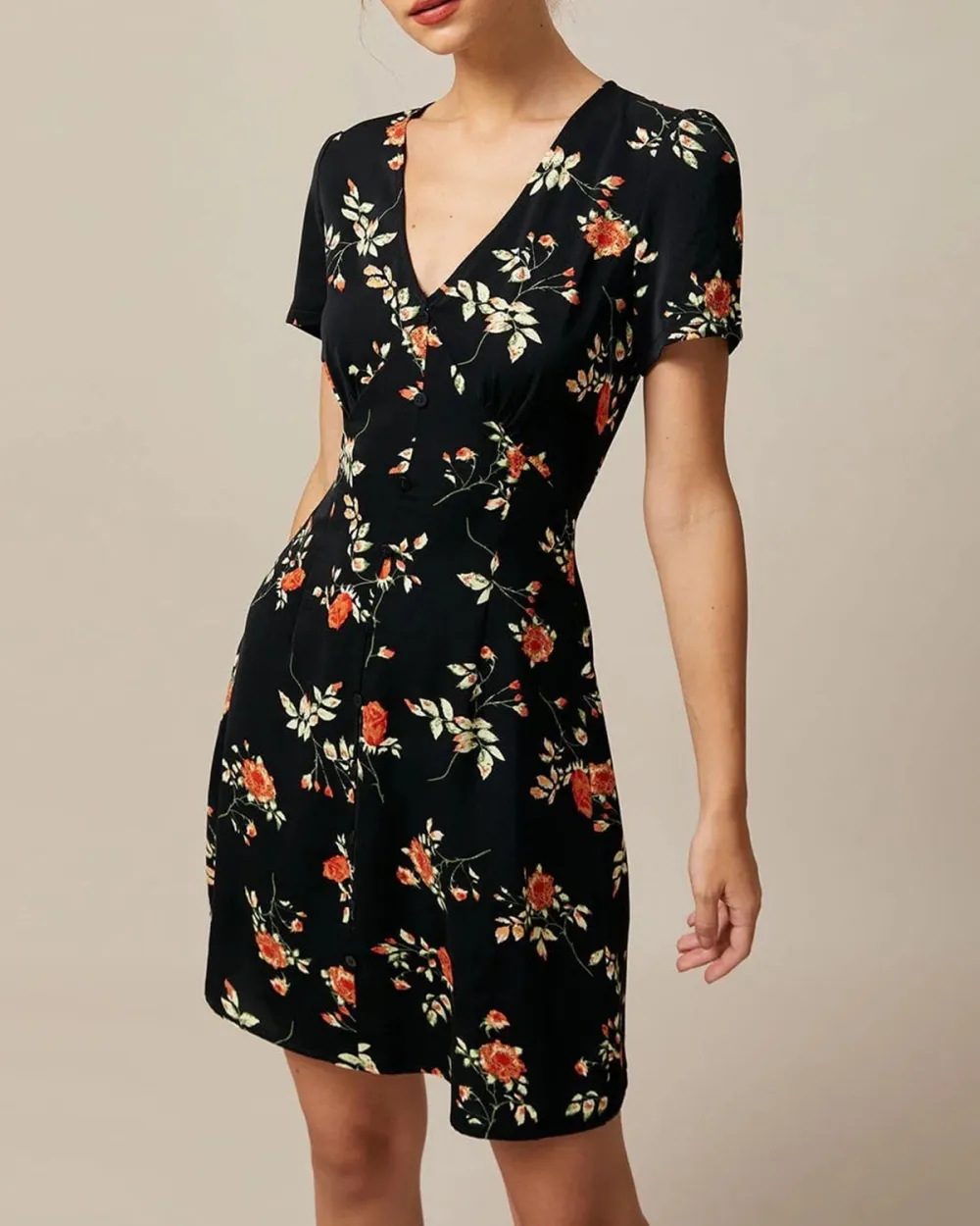 Button Front Black Dress