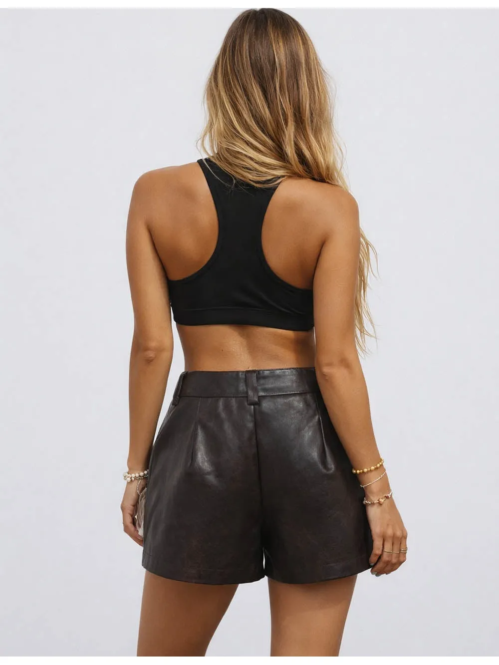 Faux Leather Wide Leg Fur Trim Zip Fly Shorts