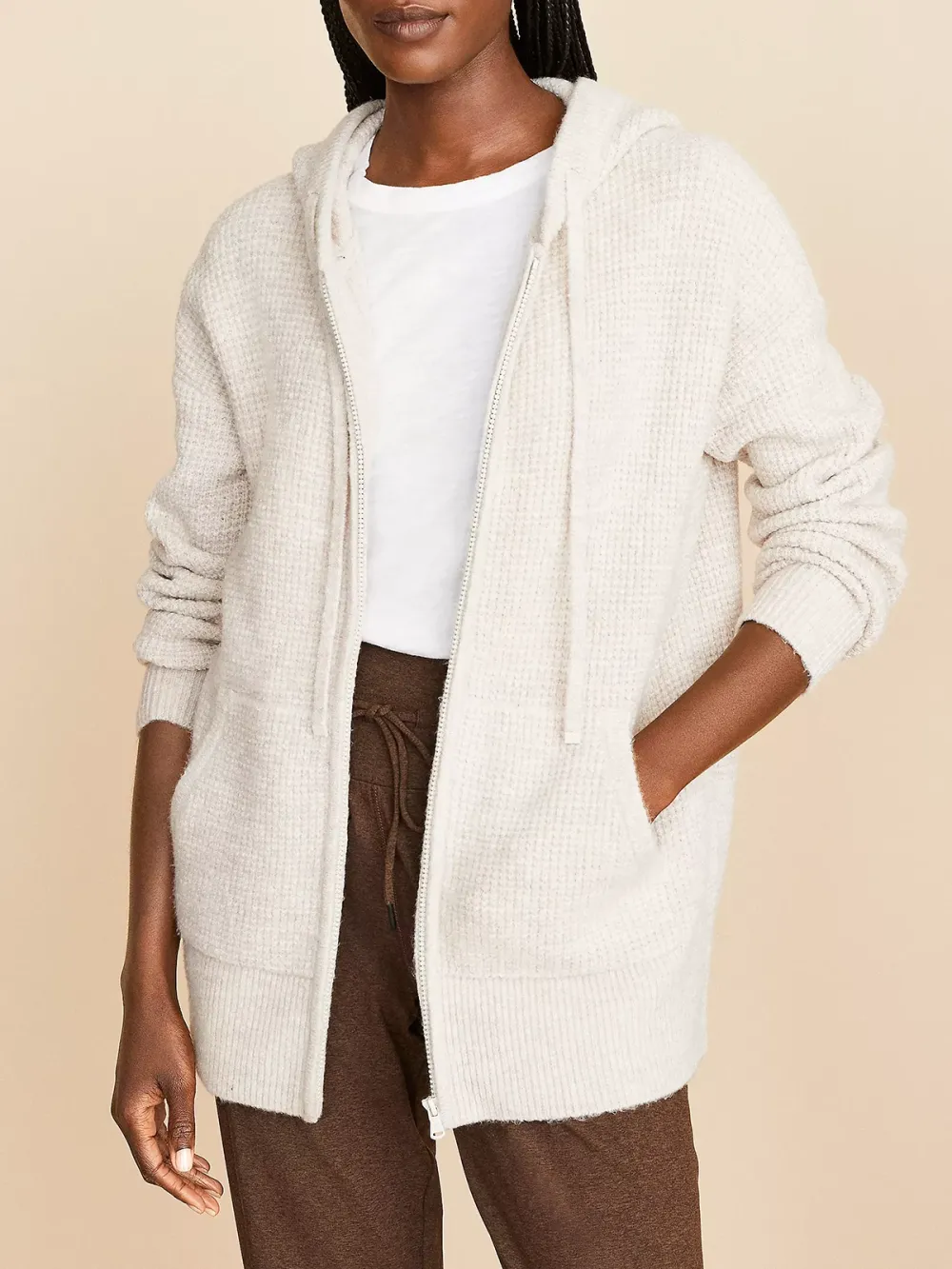 Wafflestitch Zip Hoodie Tunic Sweater