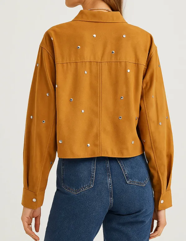 Faux Suede Studded Zipper Front Cropped Jacket