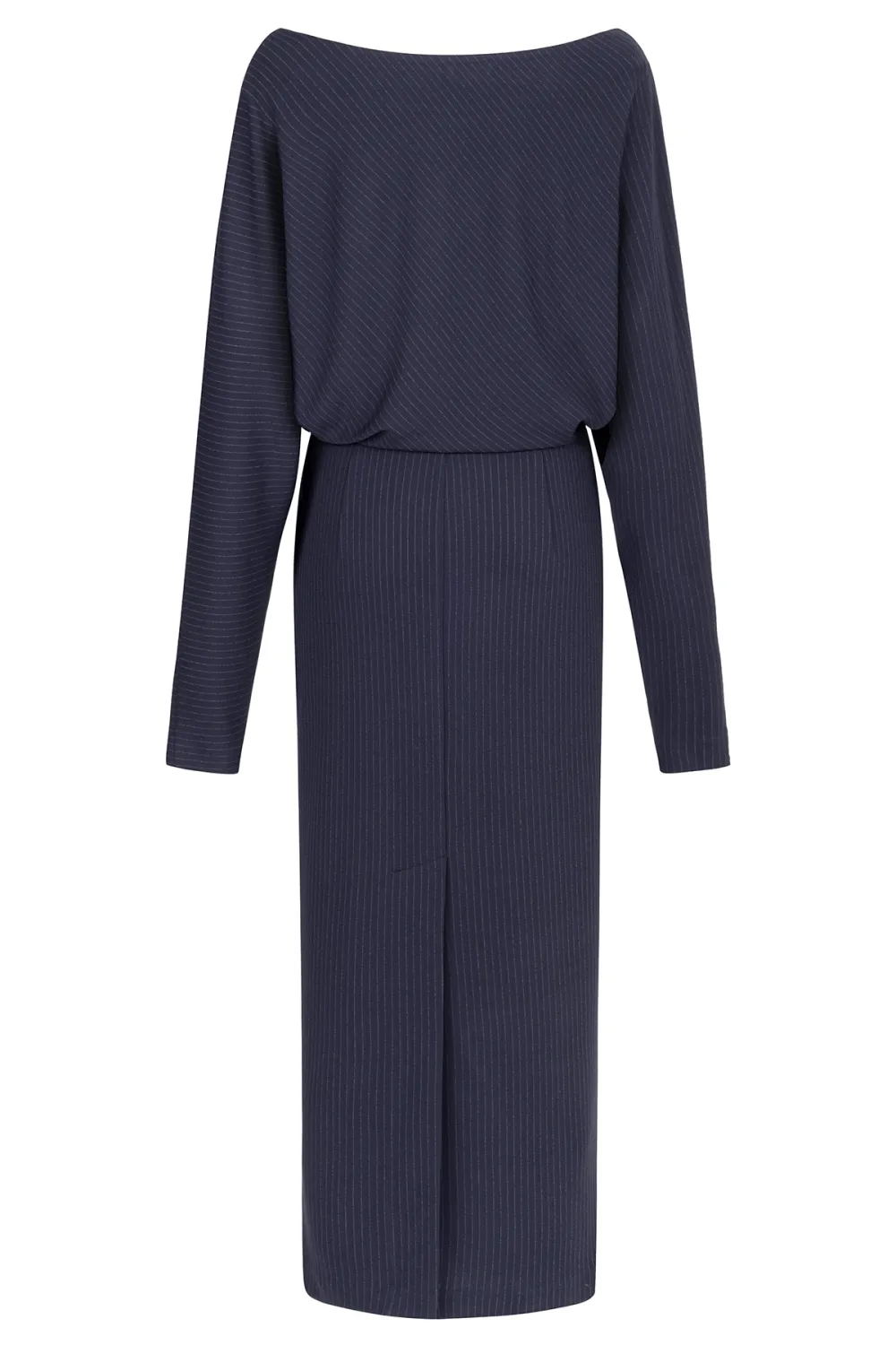 Crew Neck Midi Dress-Navy Blue