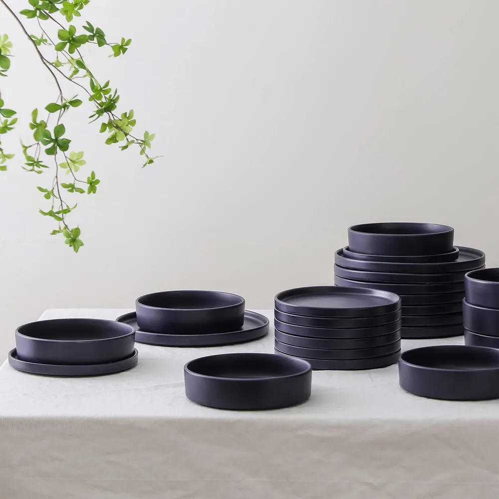 Stone Lain Coupe Dinnerware Set, Service For 8, Black Matte