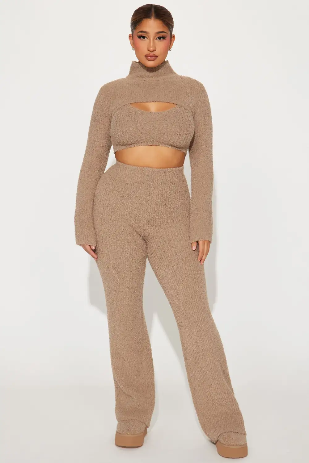 Feeling Cozy 3 Piece Pant Set - Taupe
