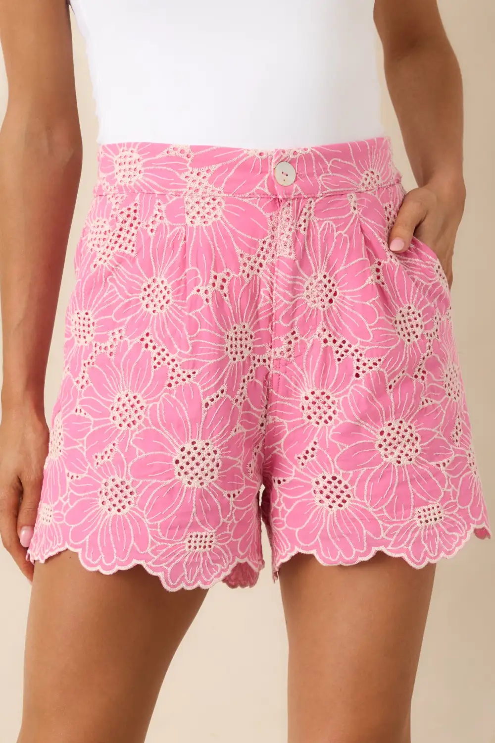 Cotton Floral Embroidered Shorts