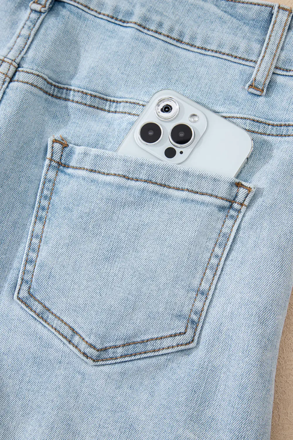 High Rise Distressed Raw Hem Denim Shorts