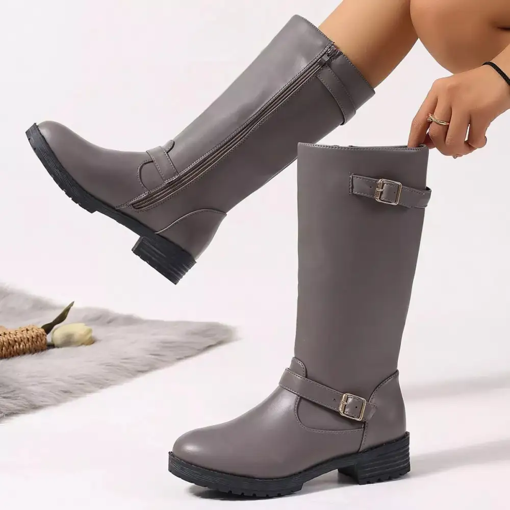 Sleek Round Toe Block Heel Boots