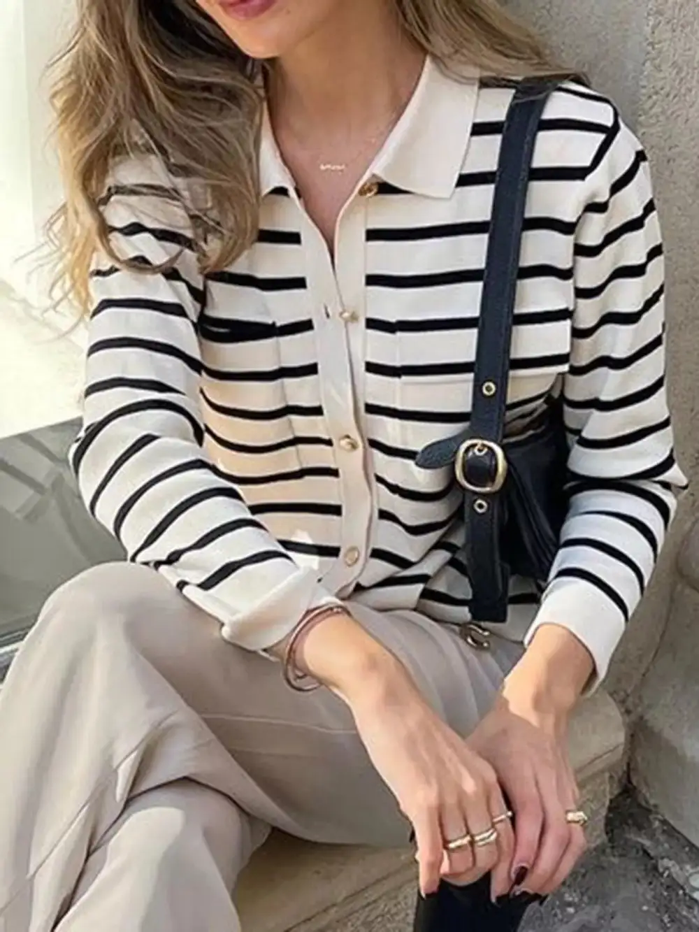 Striped Button Down Knit Cardigan