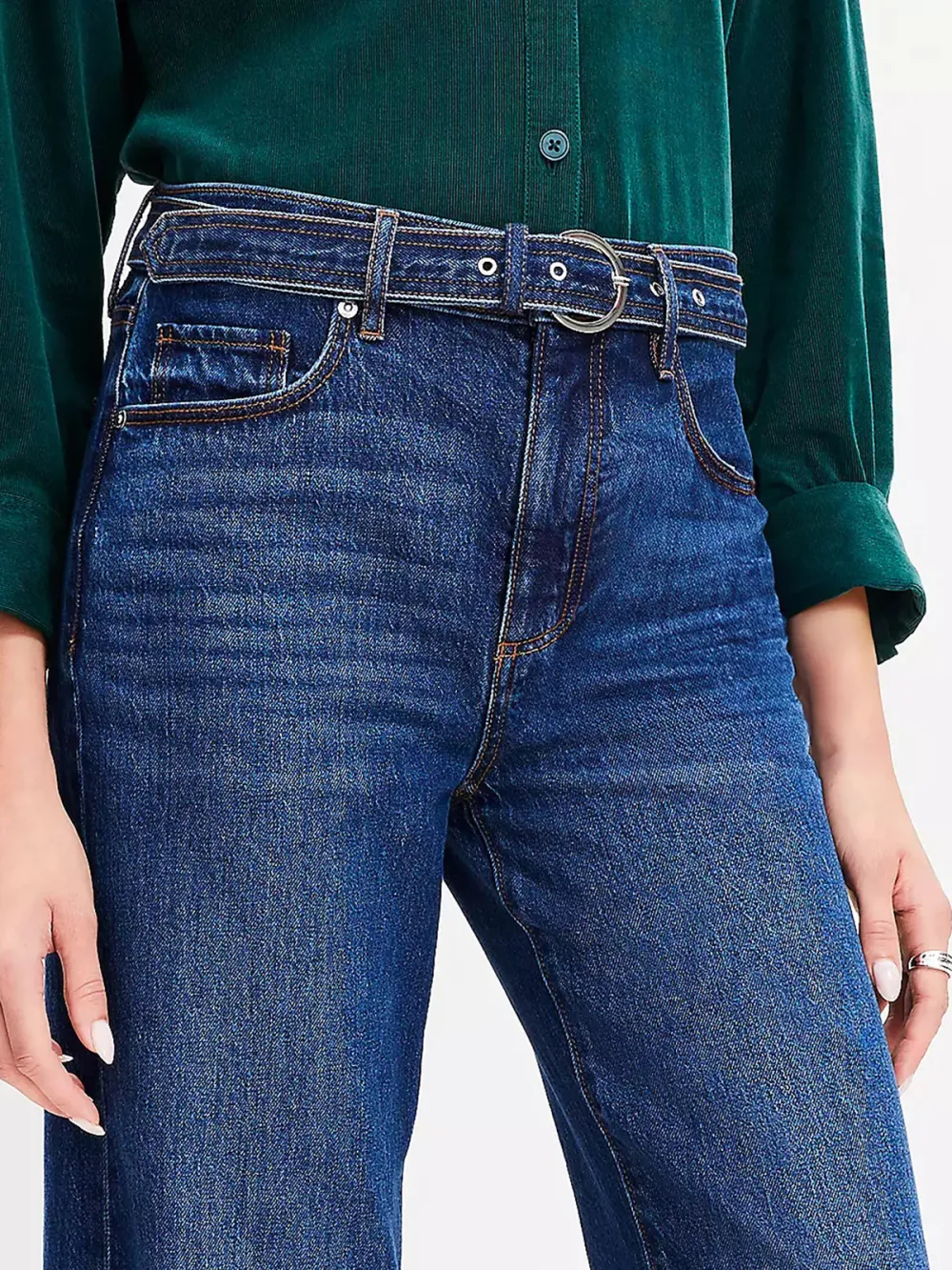 High Rise Belted Wide Leg Jeans In Dark Authentic Indigo Wash