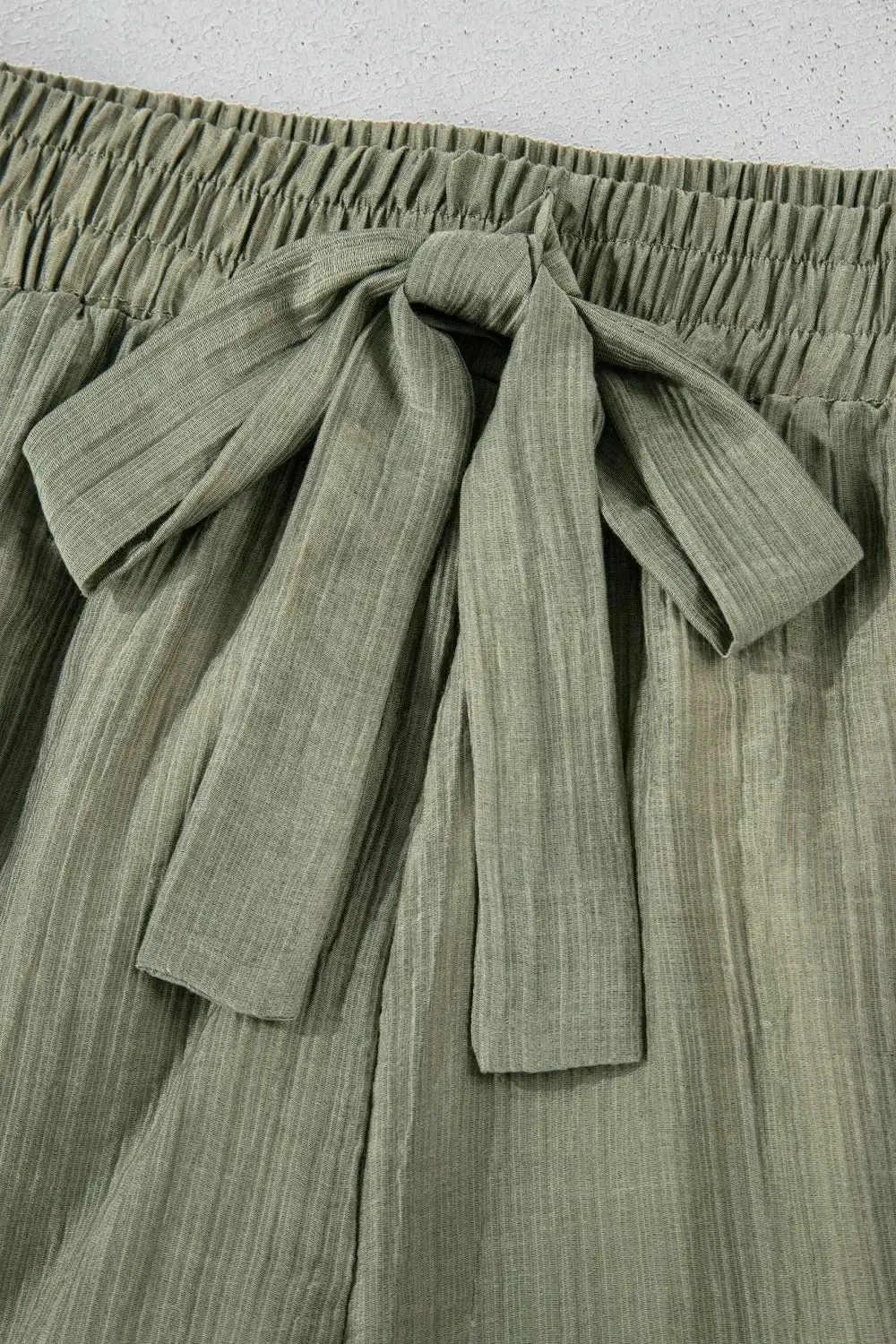Textured Tie Waist Ruffle Hem Shorts