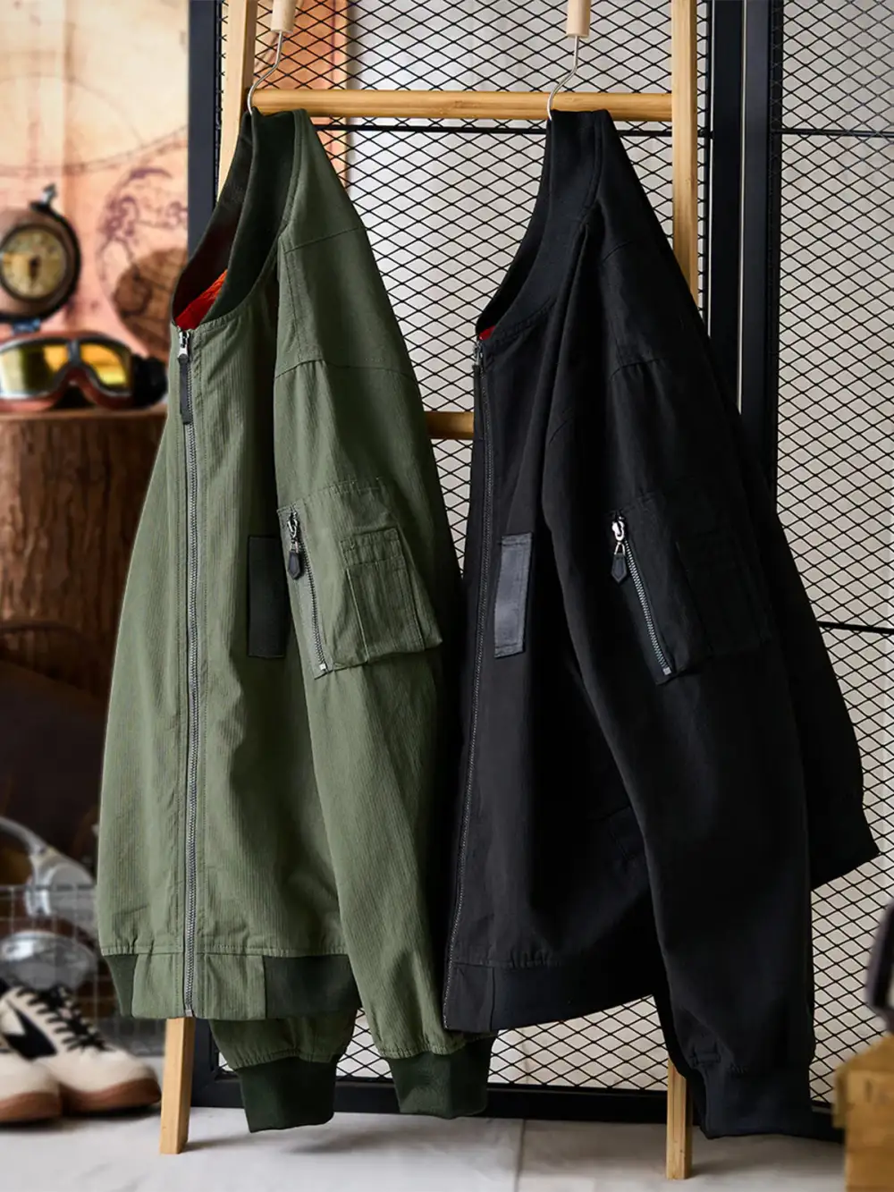 Men'S Zip Front Pocketed Bomber Jacket