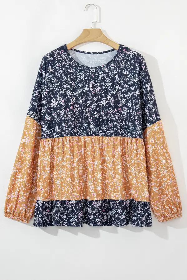 Floral Ruffled Patchwork Blouse