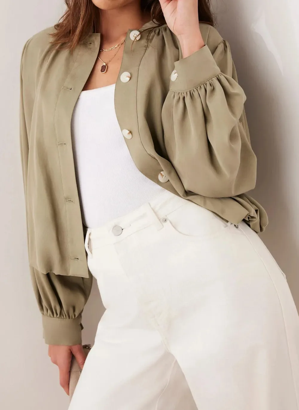 Casual Style Khaki Bubble Hem Jacket