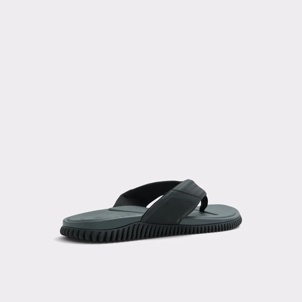 Black  Synthetic Leather Embossed Flat Slides