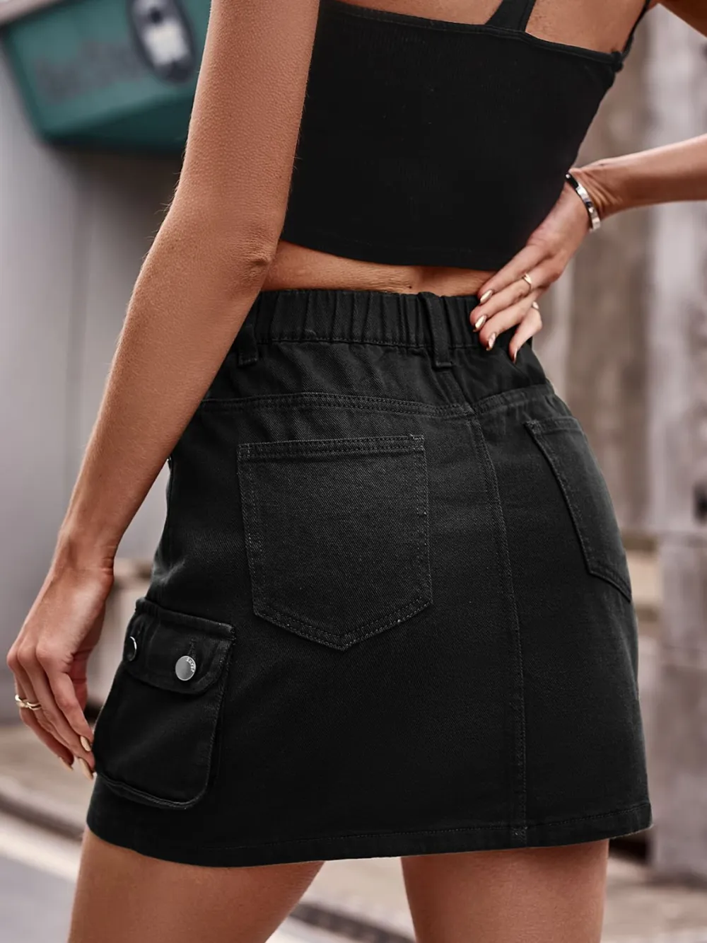 Denim Mini Pockets Dropship Skirt