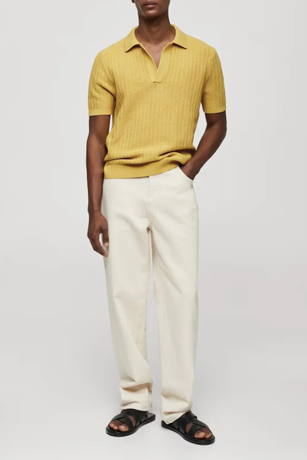 Braided Knit Polo Shirt