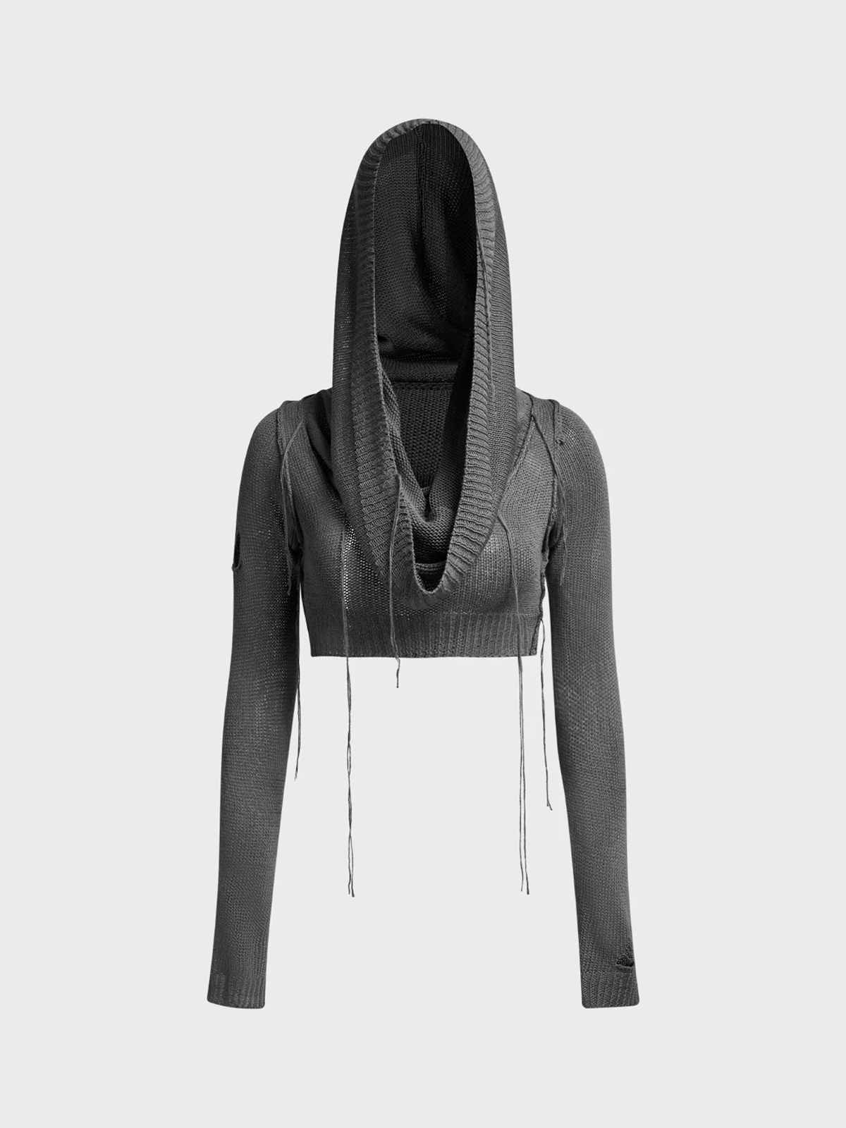 Edgy Black Hooded Cut Out Top Sweater