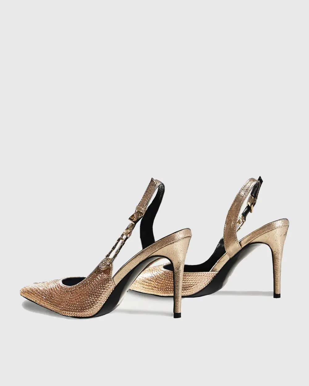 Rhinestone Embellished Slingback Pumps in Gold