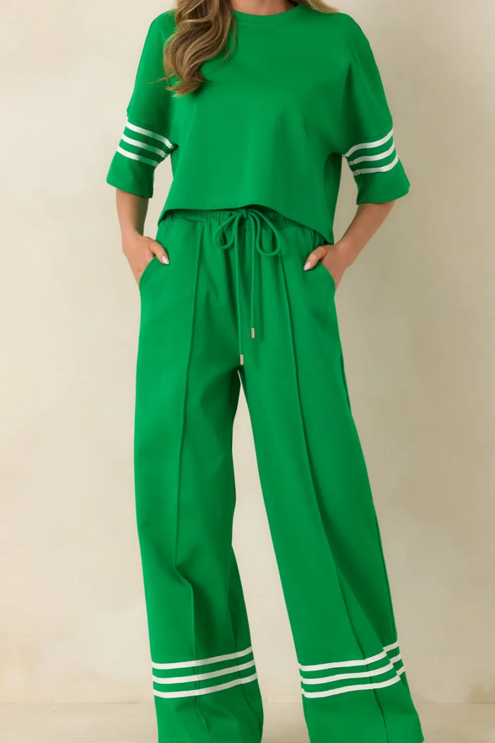 Cotton Blend Contrast Stripe Drawstring Pants