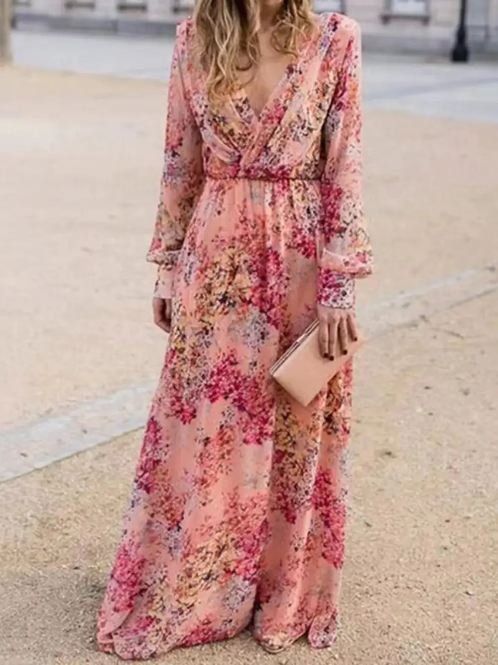 Easy Fit Floral Printed Long Sleeve Maxi Dress