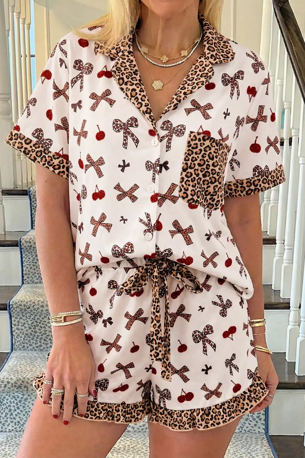 Animal Print Bow Detail Pajama Set