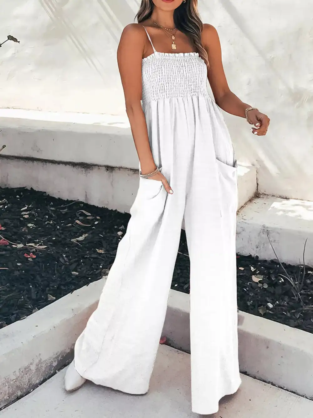 Smocked Wide Leg Jumpsuit