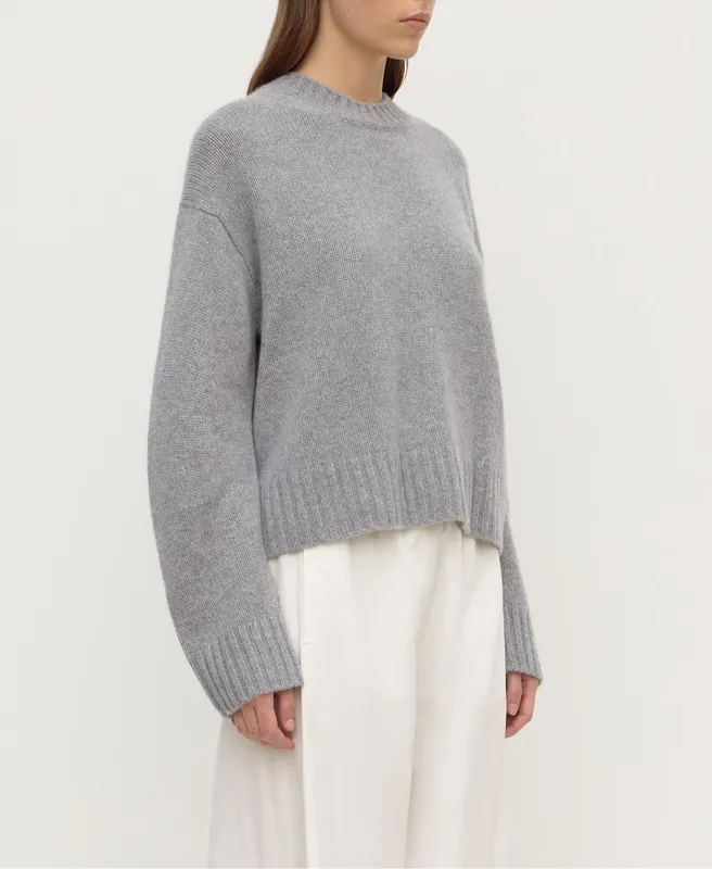 Gray Marle Cashmere Crew-Neck Knit Sweater