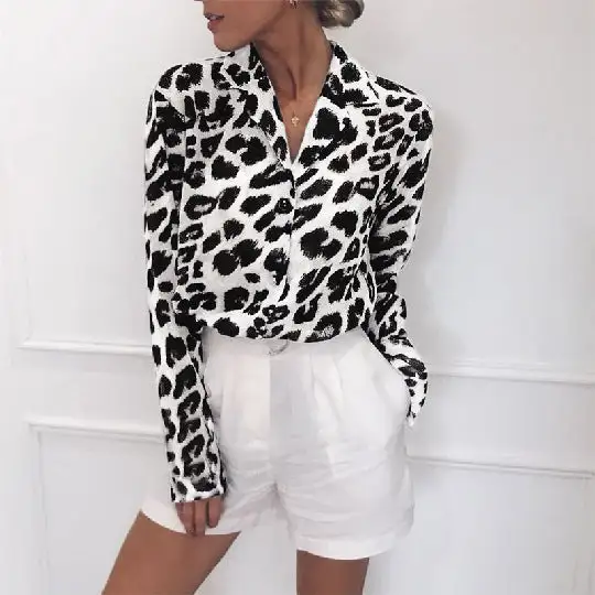 Leopard Print Long Sleeve Blouse