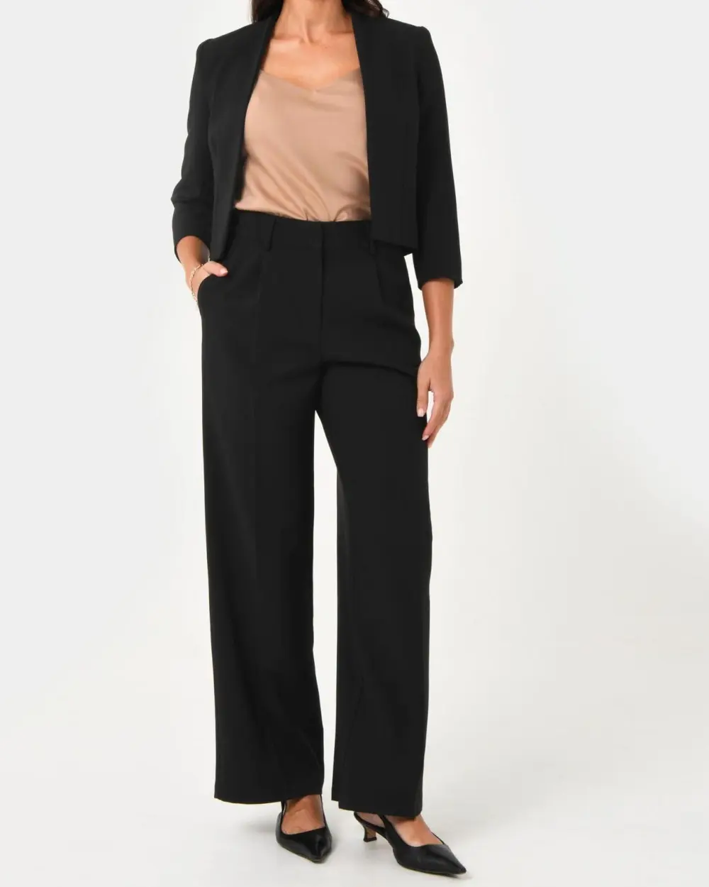 Collarless Crop Jacket -Black