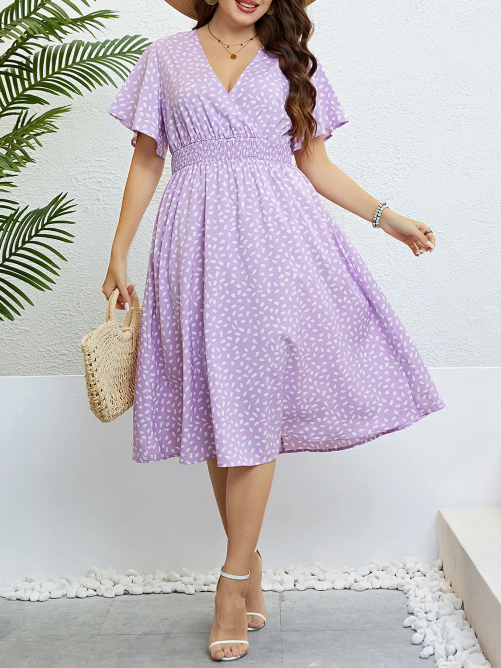 V Neck Purple Loose Plus Size Dress For Women