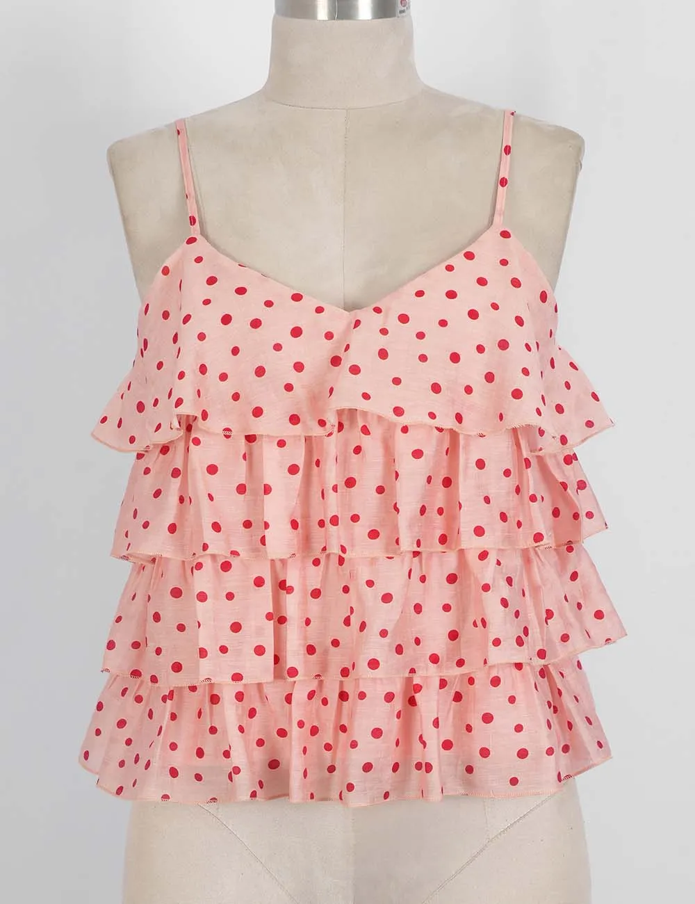Polka Dot Layered Ruffle Spaghetti Strap Cami Top