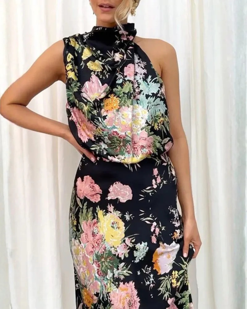 Easy Fit Floral Midi Soft Drape Dress