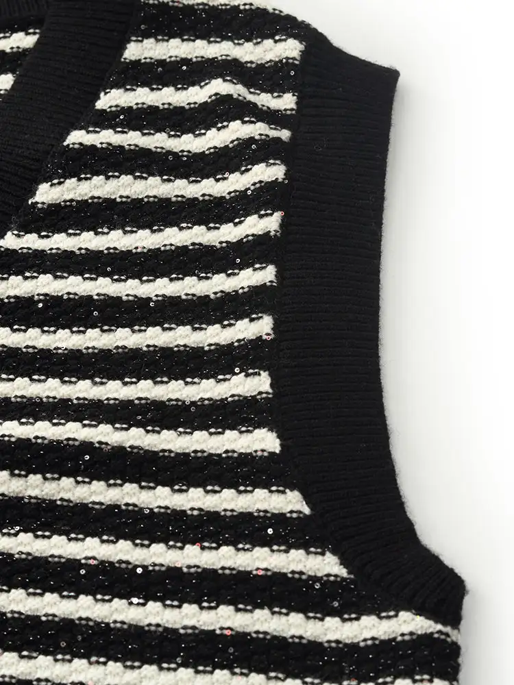 Black And White Stripe Women Vest