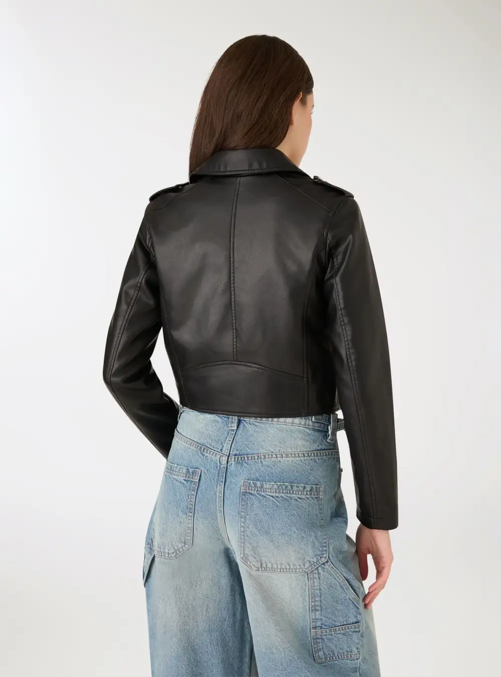 Faux Leather Studded Cropped Jacket