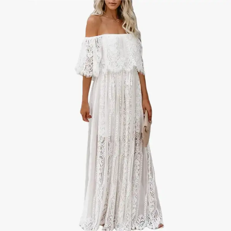 Majestic White Lace Off Shoulder Boho Dress