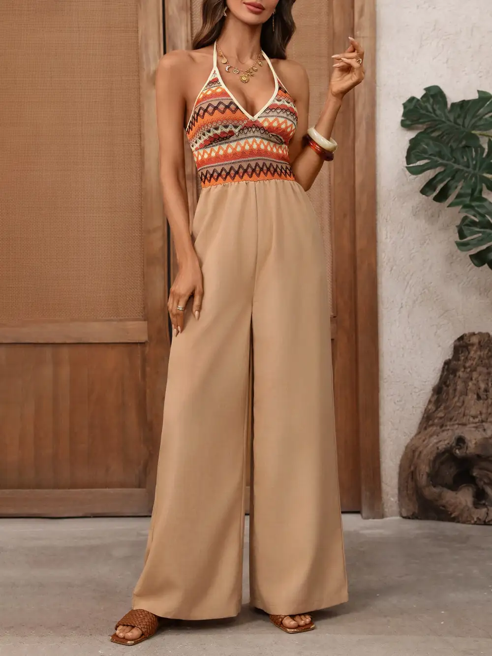 Easygoing Wide Leg Halter Jumpsuit
