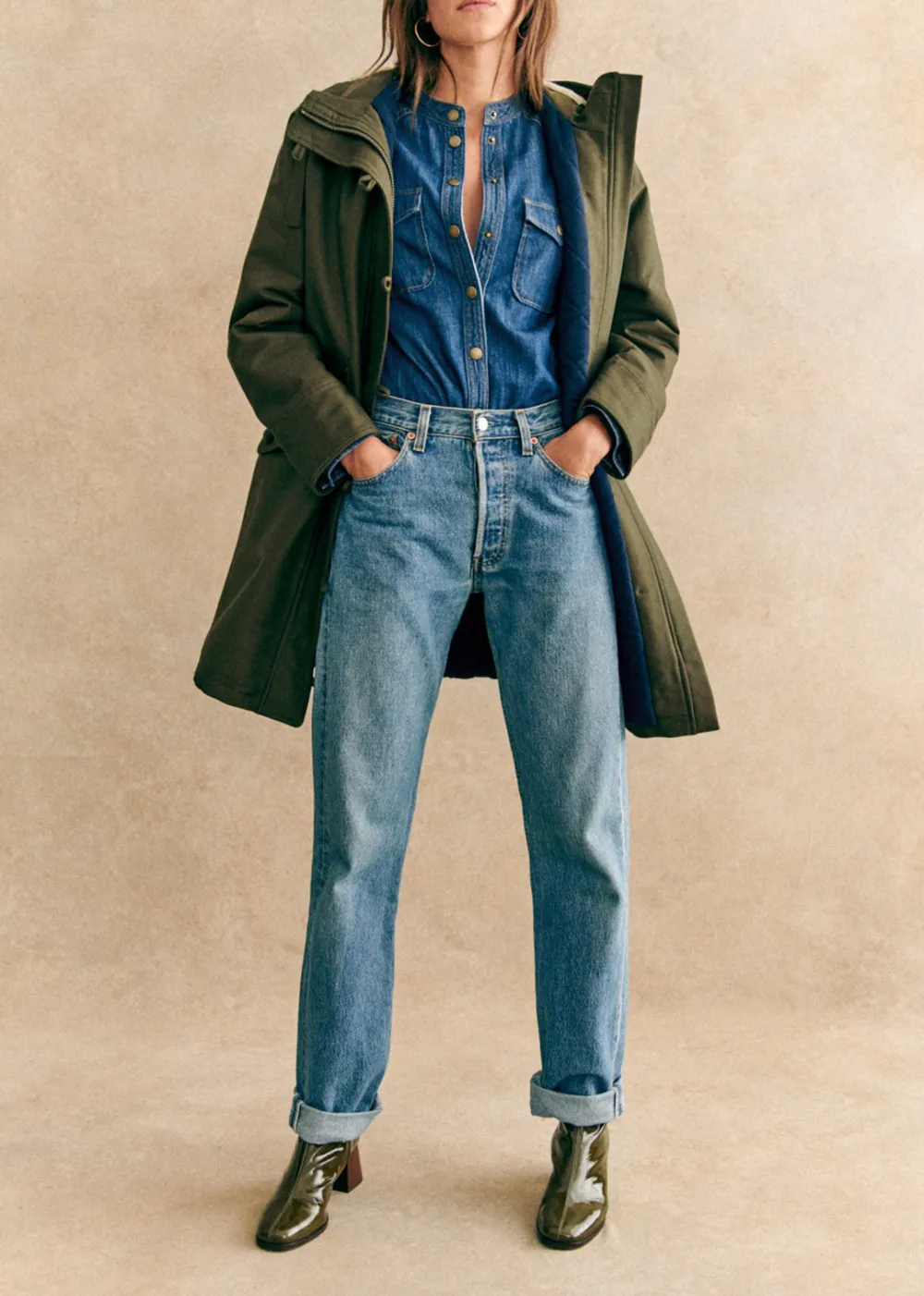 Military Green Quilted Hooded Parka