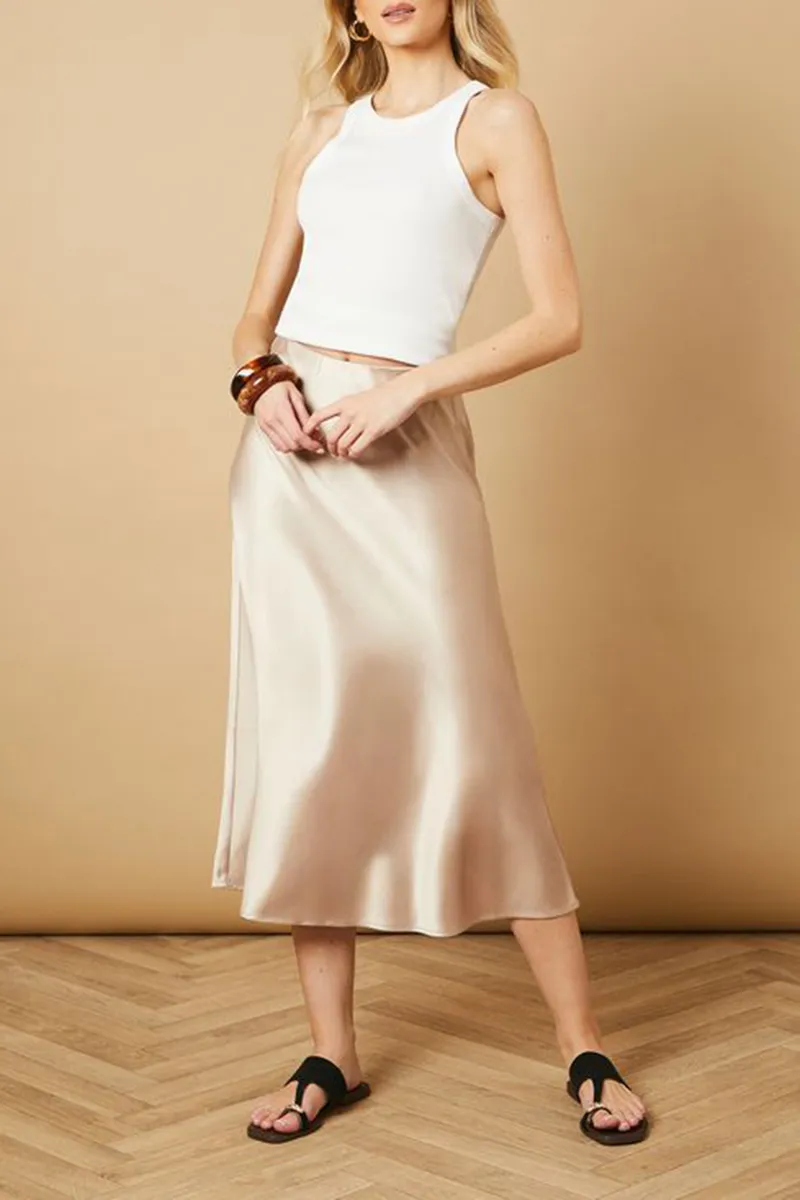 Casual Style Satin Midi Skirt