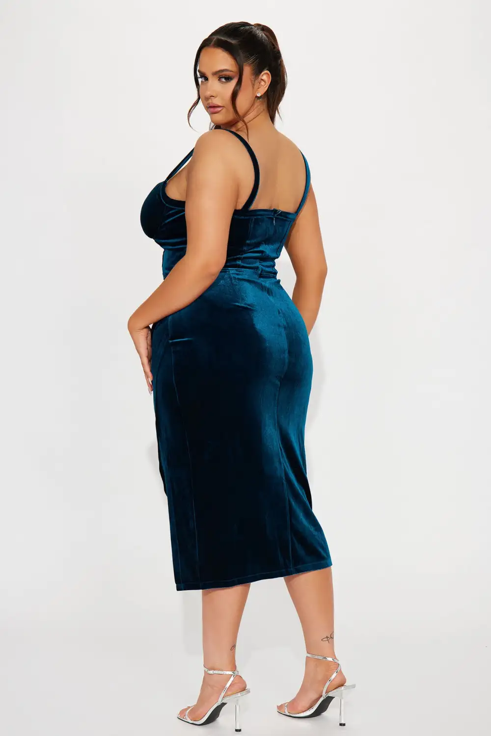 Kiara Velvet Midi Dress - Teal