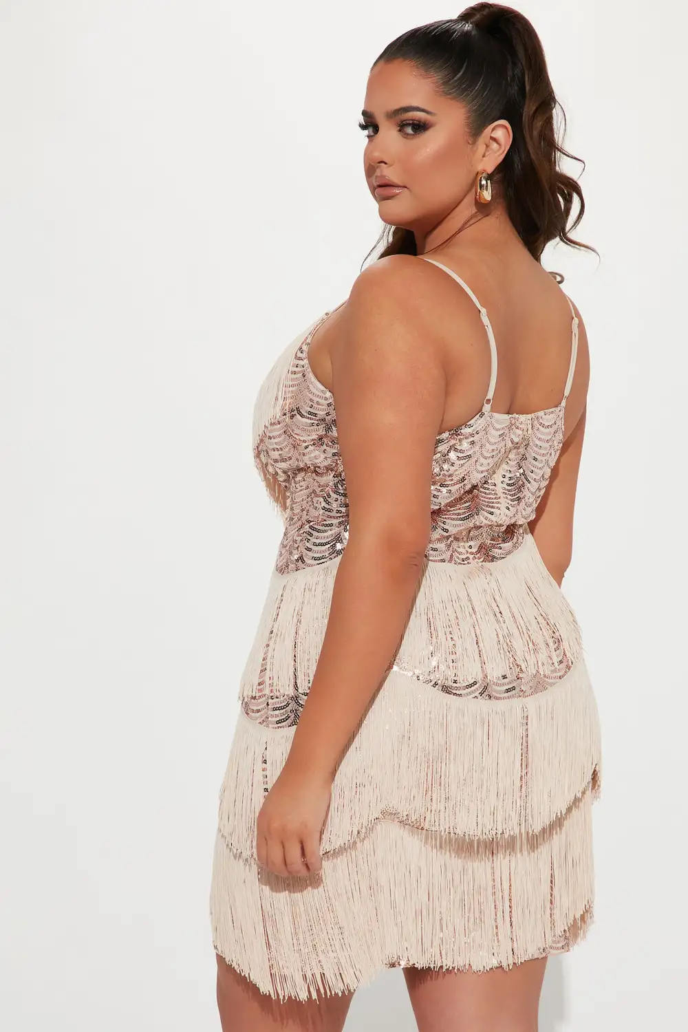 Moonlight Fringe Midi Dress - Rose Gold