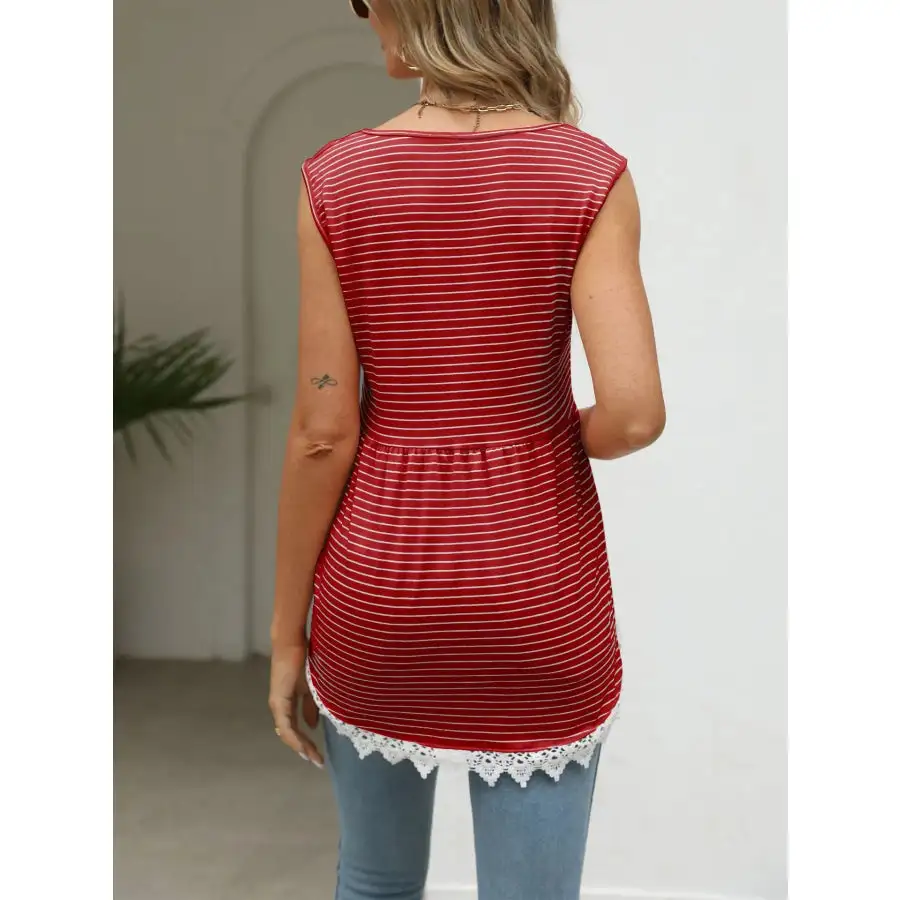 Lace Trim Sleeveless Babydoll Tank Top