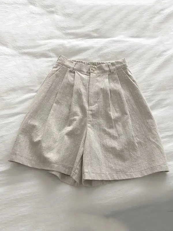 Losse Wijde Pijpen Elasticiteit Geplooide Effen Kleur Shorts