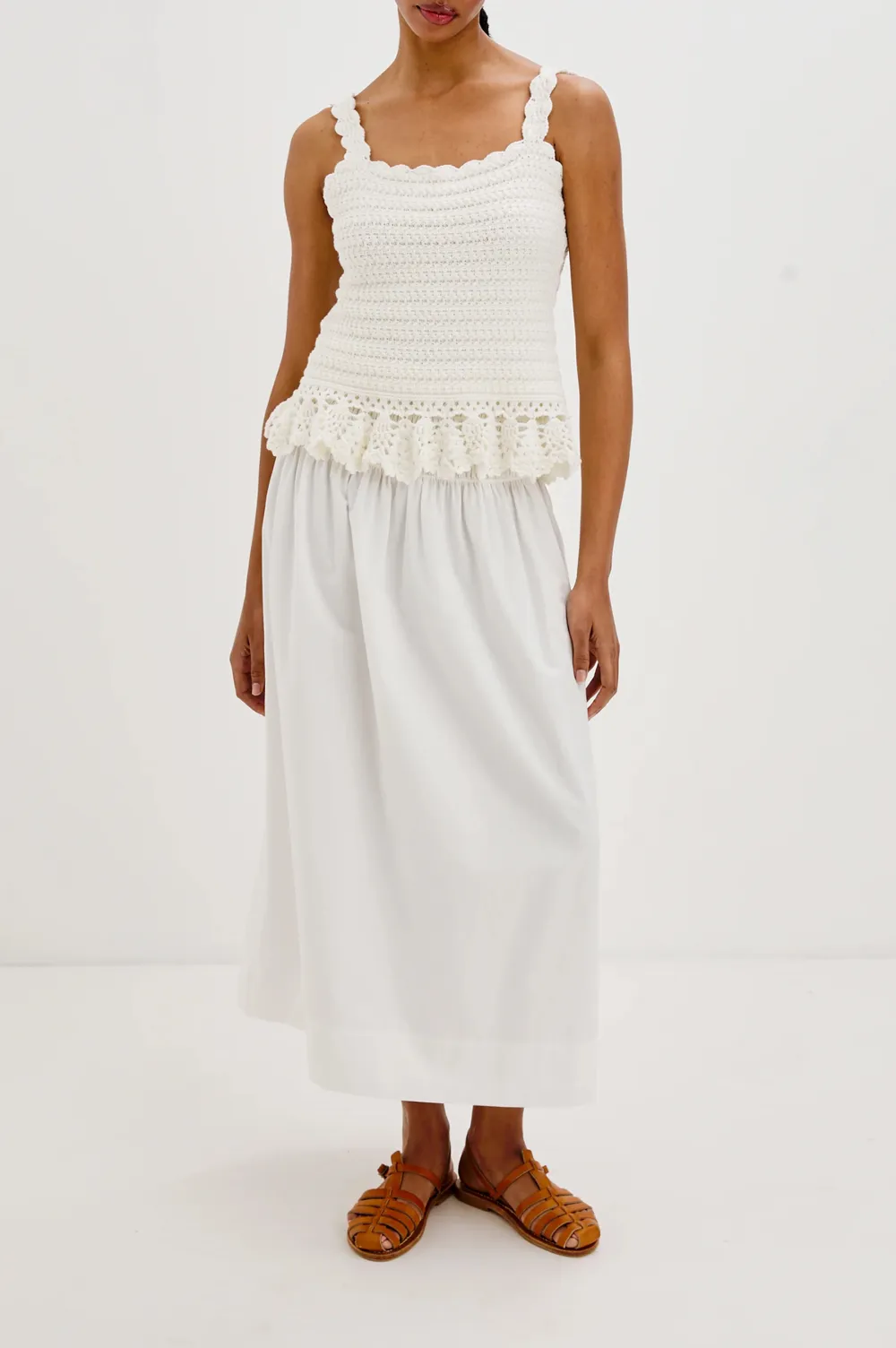 Ruffled High-Waisted Pure Cotton Half Skirt