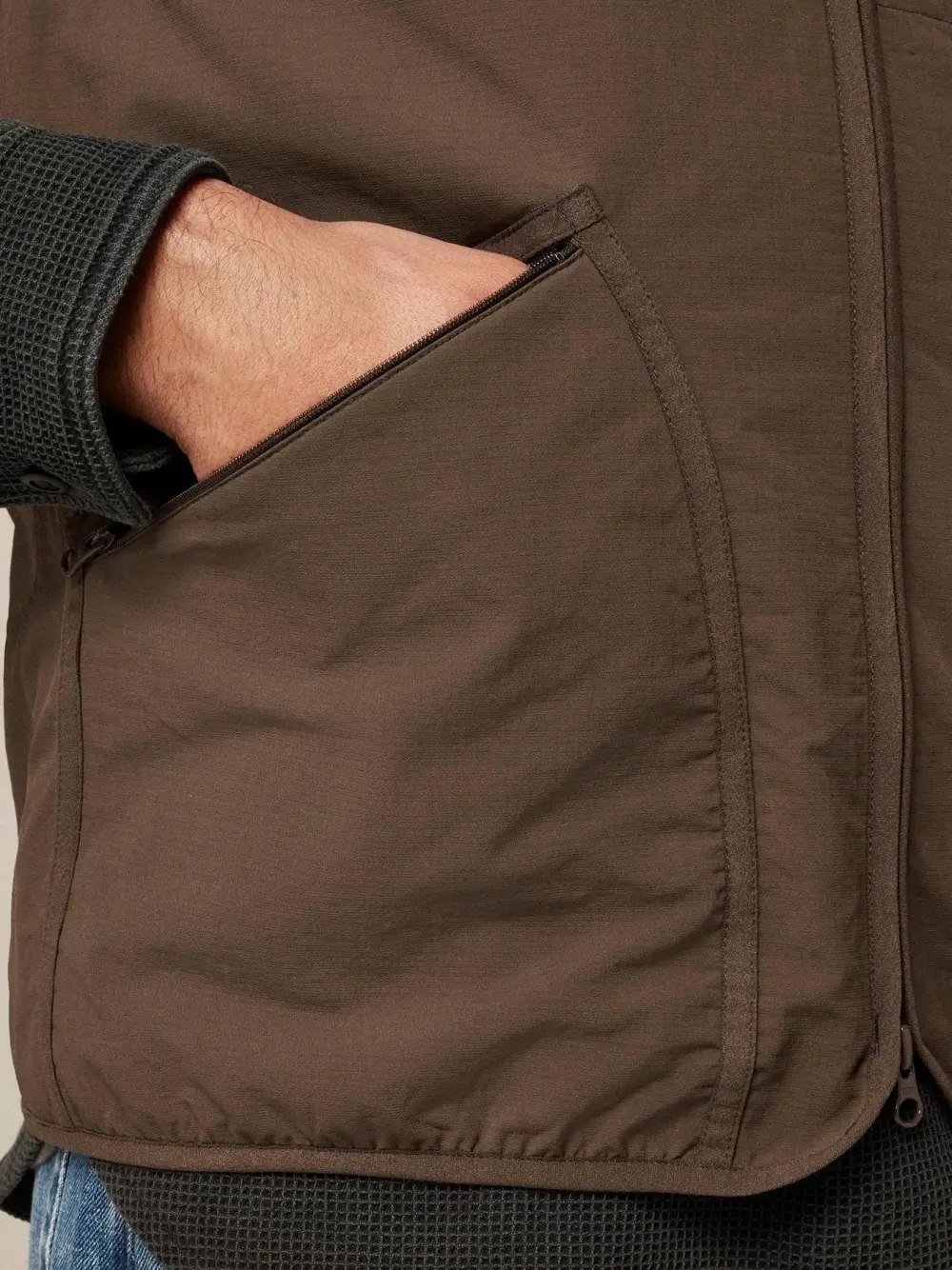 Brown Zip Front Hybrid Vest