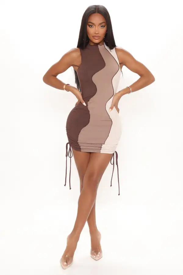 Seam What You Say Mini Dress - Brown/combo