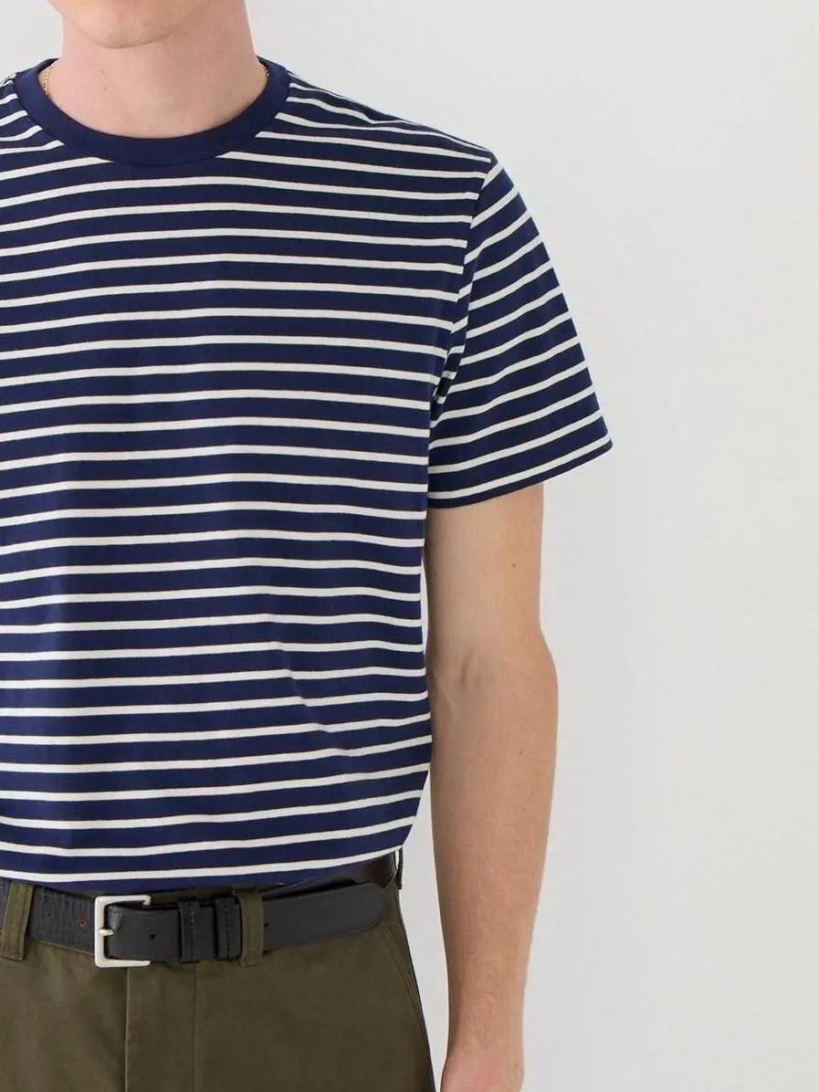 Navy And White Striped Crew Neck T-Shirt