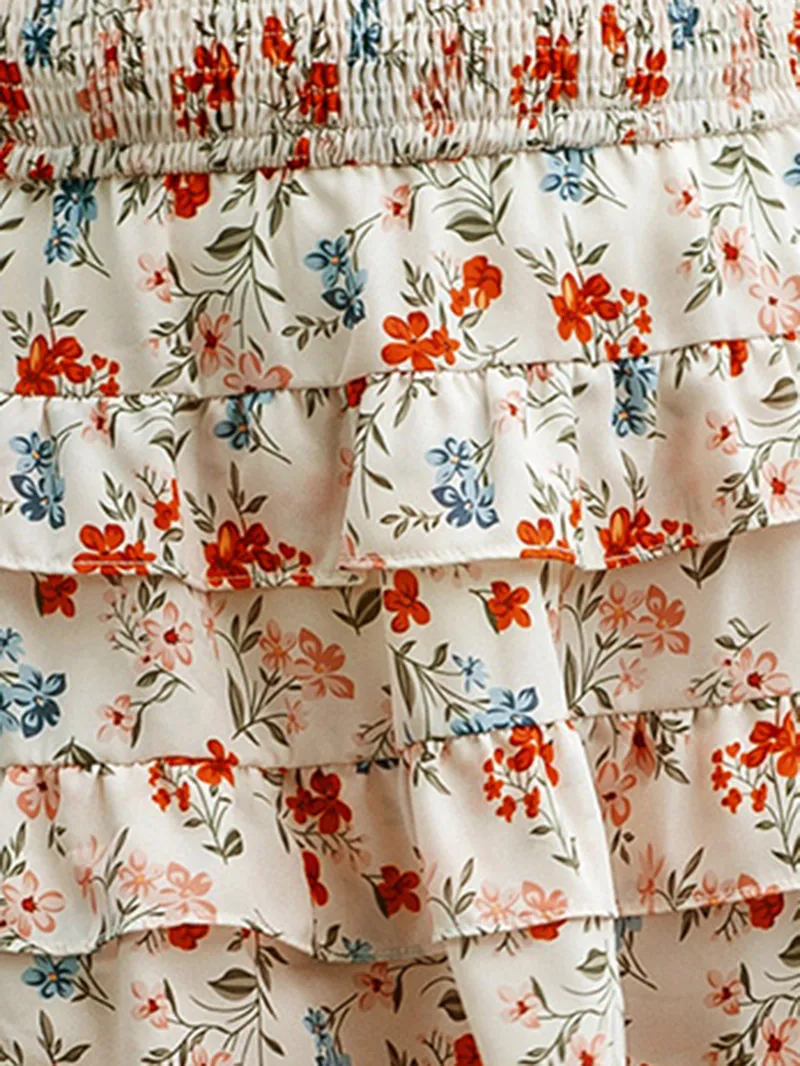 Print Ruffled Flared Mini Skirt
