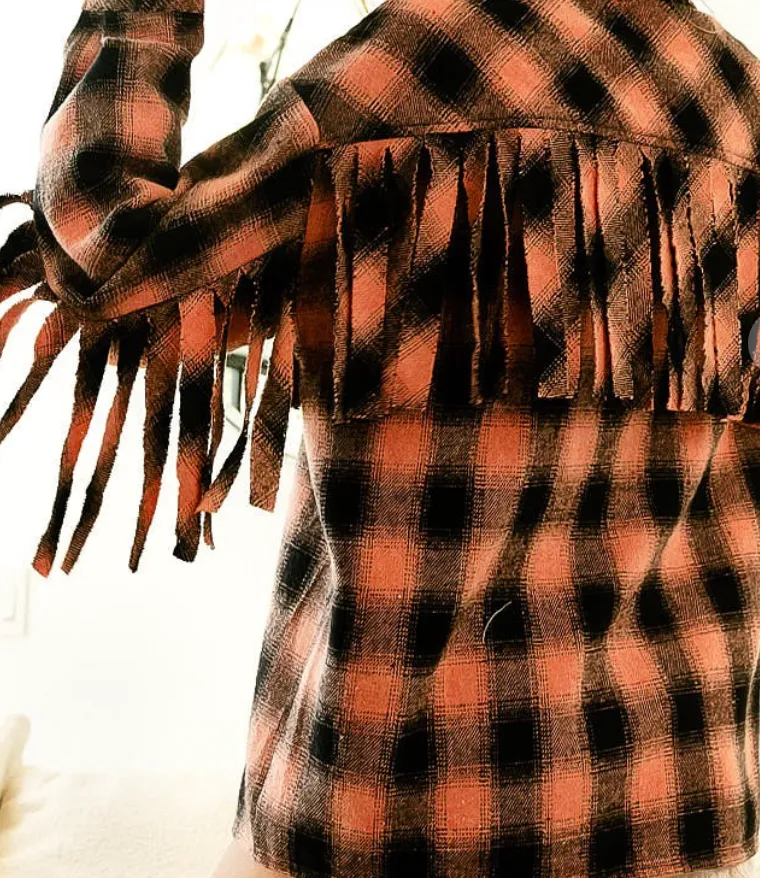 Plaid Shacket Fringe Top