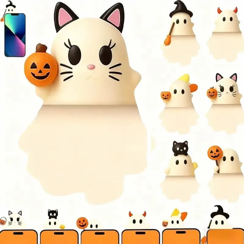 3D 6Pcs Halloween Phone Charms Spooky Ghost Pumpkin Bat Mini Figures