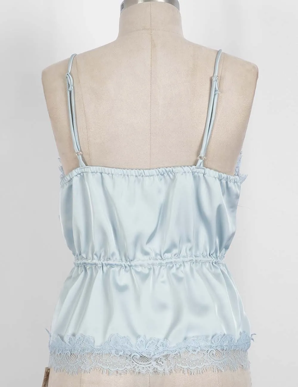 Romantic Stain Lace Trim V Neck Waist Drawstring Cami Top